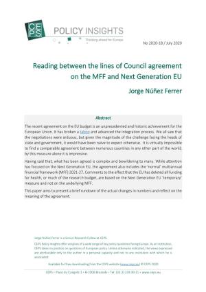 Reading Between the Lines of Council Agreement on the MFF and Next Generation EU Jorge Núñez Ferrer