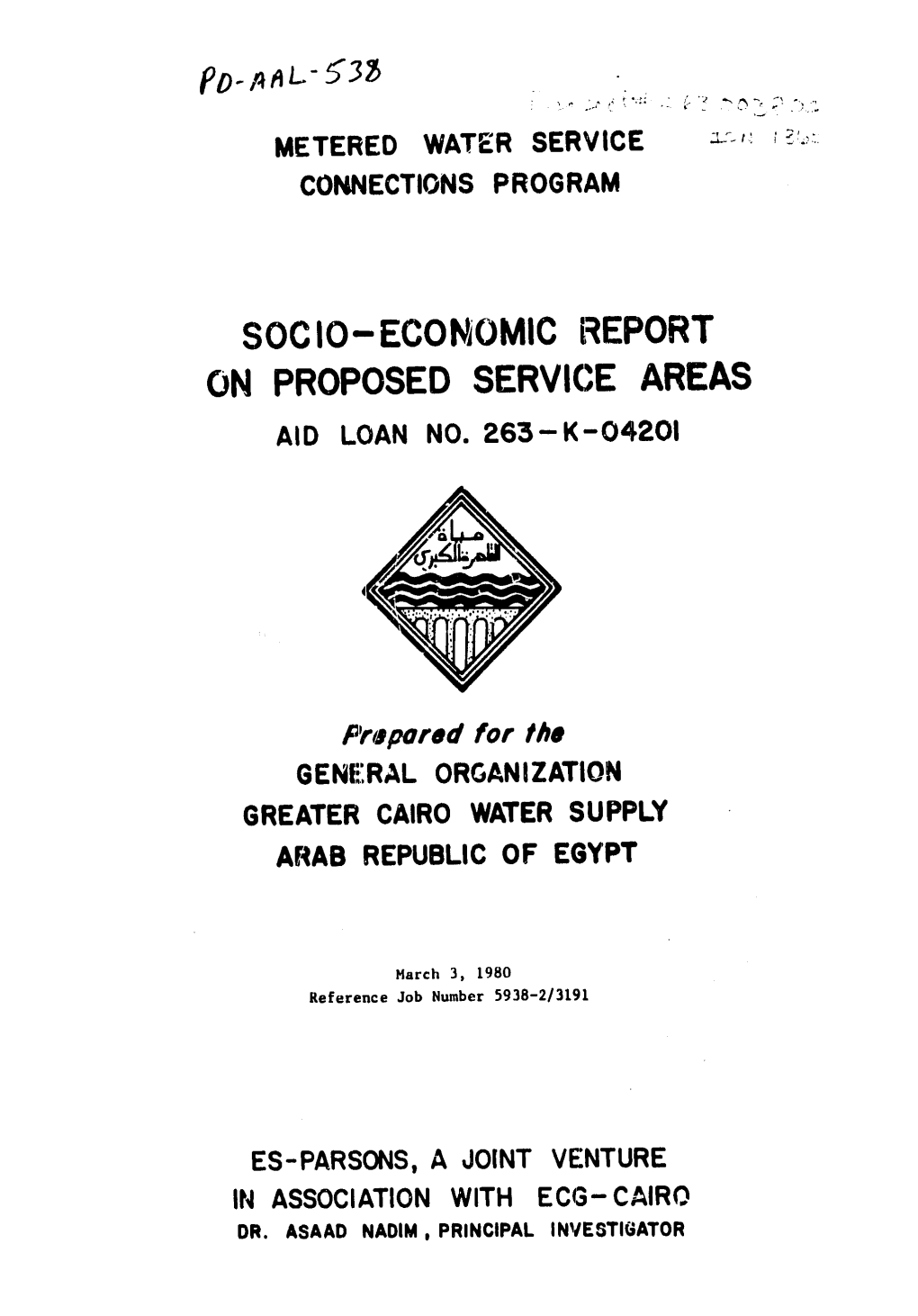 Soc Io-Economic Report on Proposed Service Areas Aid Loan No