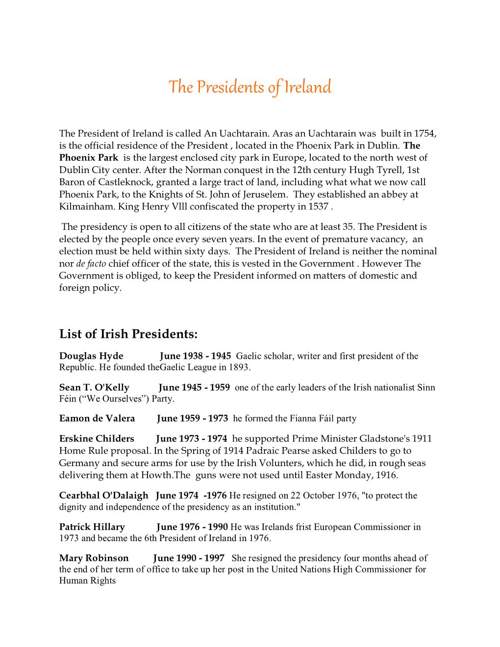 The Presidents of Ireland