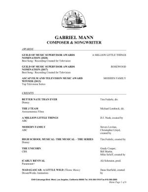Gabriel Mann Composer & Songwriter