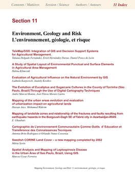 Section 11 Environment, Geology and Risk L'environnement, Géologie, Et