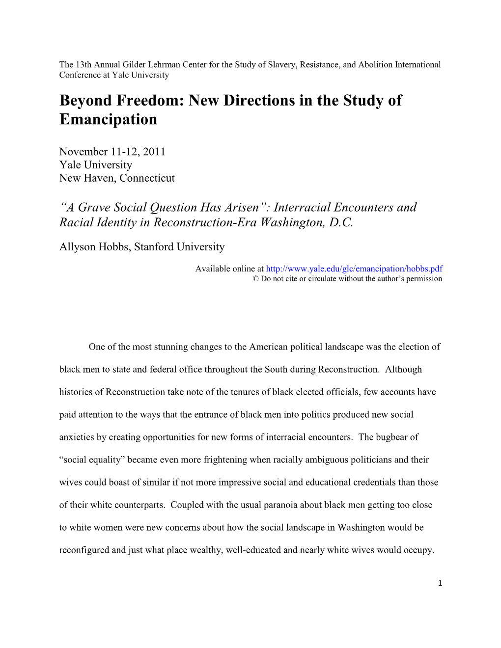 New Directions in the Study of Emancipation