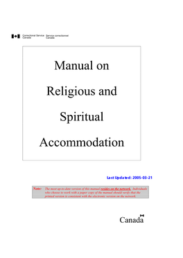 Manual on Religious and Spiritual Accommodation ~