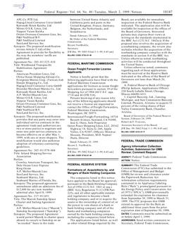 Federal Register/Vol. 64, No. 40/Tuesday, March 2, 1999/Notices