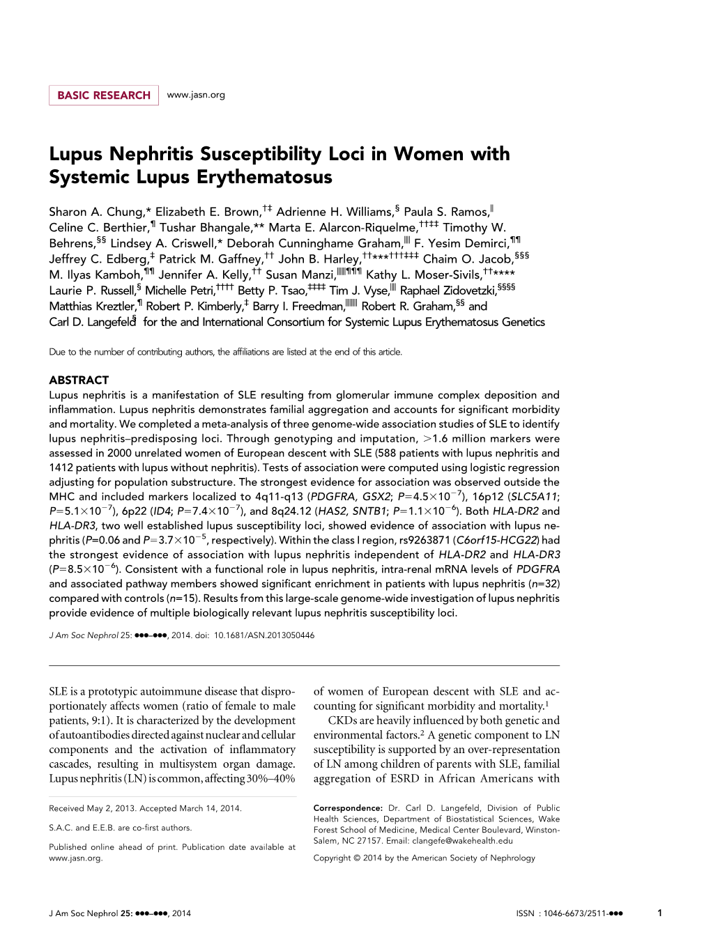 Lupus Nephritis Susceptibility Loci in Women with Systemic Lupus Erythematosus