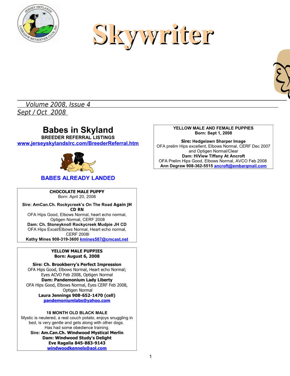 Babes in Skyland BREEDER REFERRAL LISTINGS