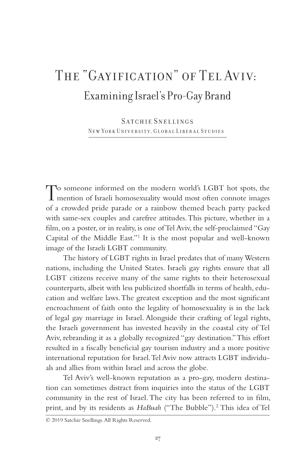 Of Tel Aviv: Examining Israel’S Pro-Gay Brand