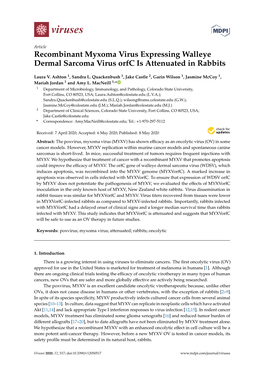 Recombinant Myxoma Virus Expressing Walleye Dermal Sarcoma Virus Orfc Is Attenuated in Rabbits