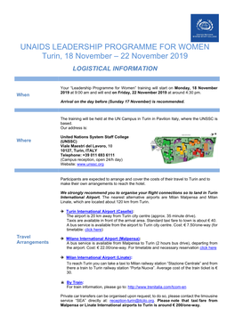 UNAIDS LEADERSHIP PROGRAMME for WOMEN Turin, 18 November – 22 November 2019