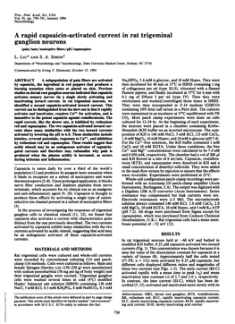 A Rapid Capsaicin-Activated Current in Rat Trigeminal Ganglion Neurons (Pain/Taste/Nociceptive Fibers/Ph/Capsazepine) L