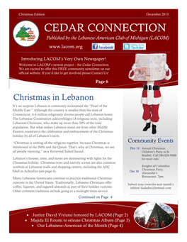 CEDAR CONNECTION Published by the Lebanese-American Club of Michigan (LACOM)