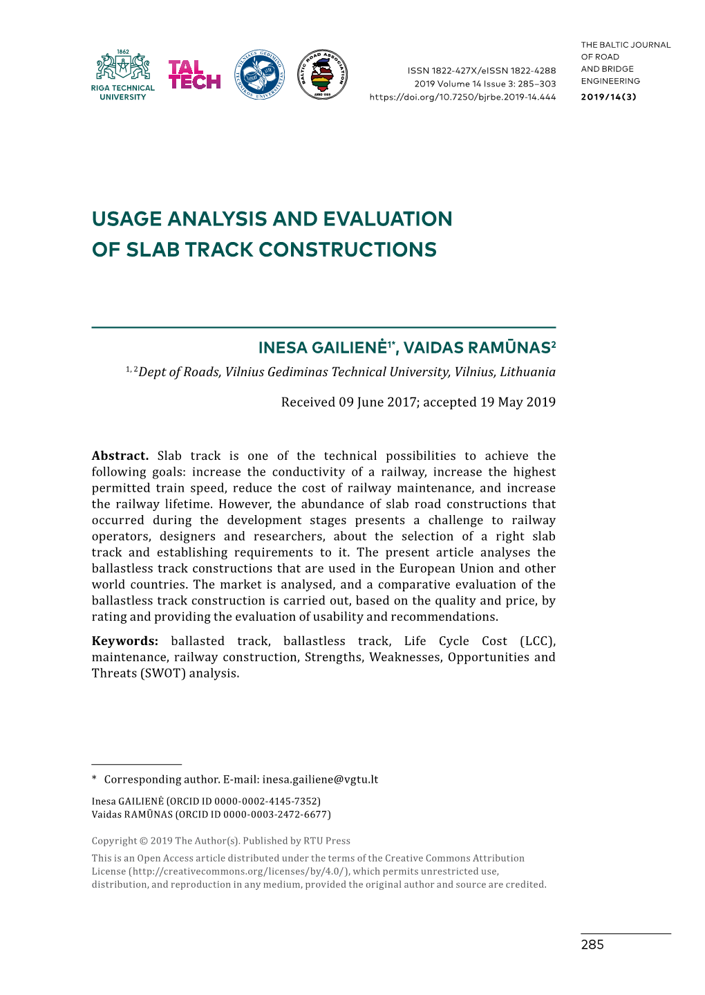 Usage Analysis and Evaluation of Slab Track Constructions