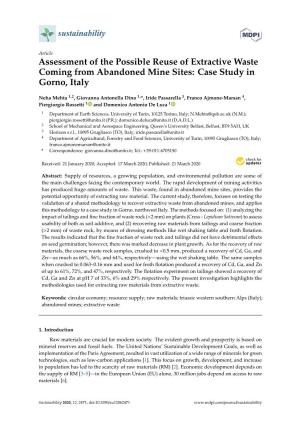 Assessment of the Possible Reuse of Extractive Waste Coming from Abandoned Mine Sites: Case Study in Gorno, Italy