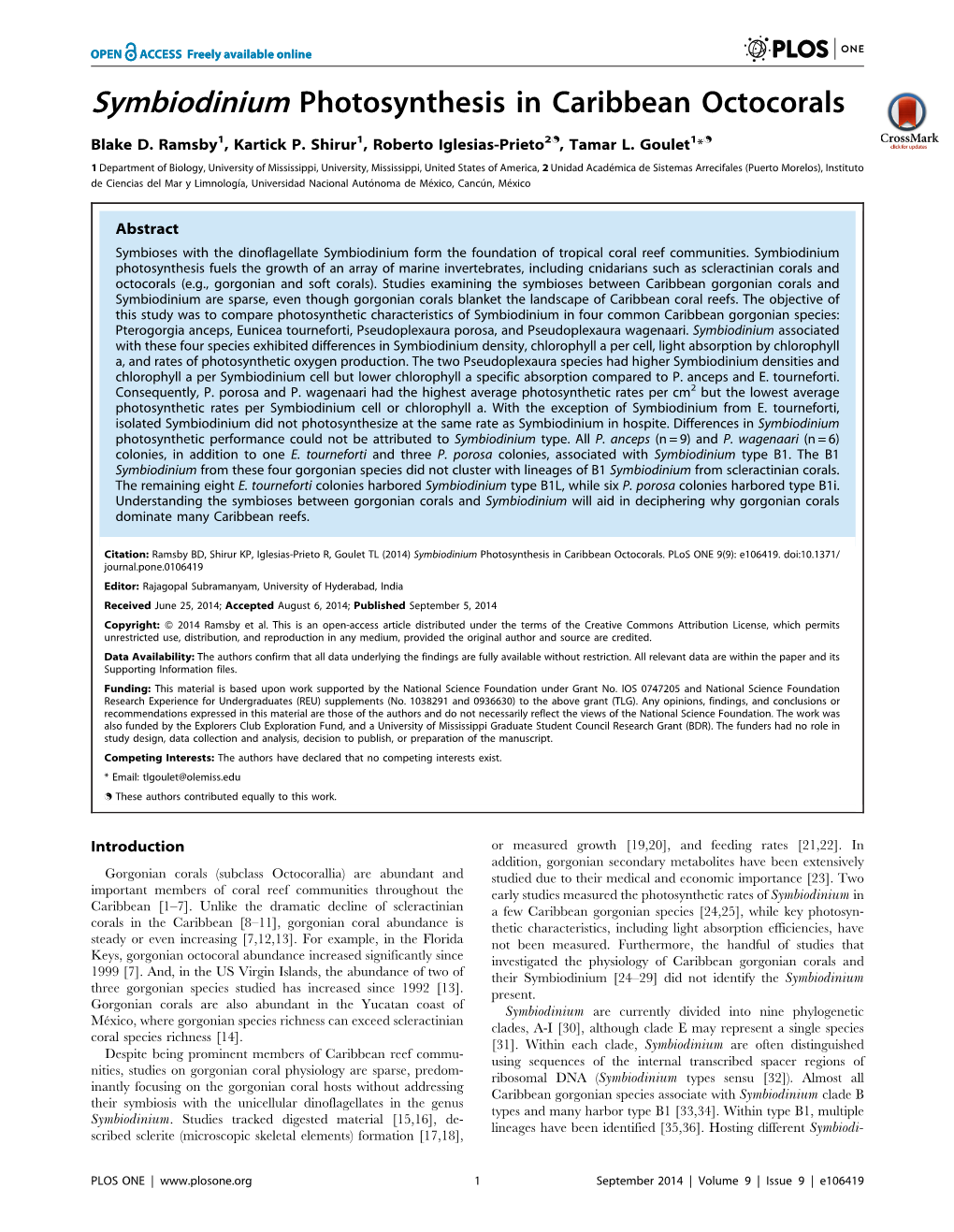 Symbiodinium Photosynthesis in Caribbean Octocorals