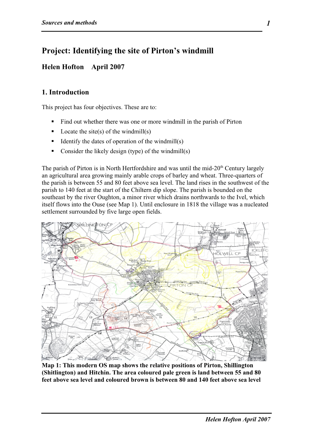 Project: Identifying the Site of Pirton S Windmill