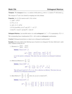 Math 21B Orthogonal Matrices