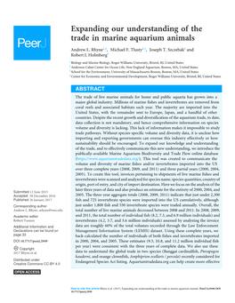 Expanding Our Understanding of the Trade in Marine Aquarium Animals