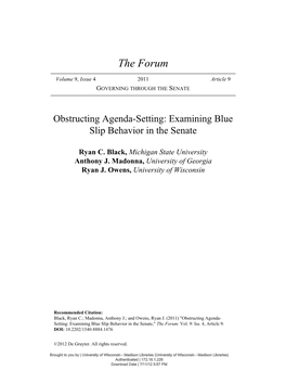 Obstructing Agenda-Setting: Examining Blue Slip Behavior in the Senate