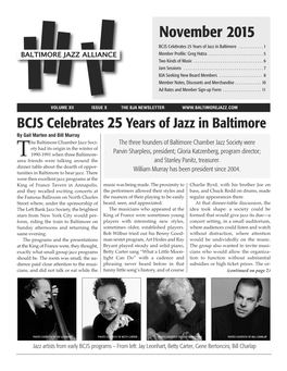 November 2015 BCJS Celebrates 25 Years of Jazz in Baltimore