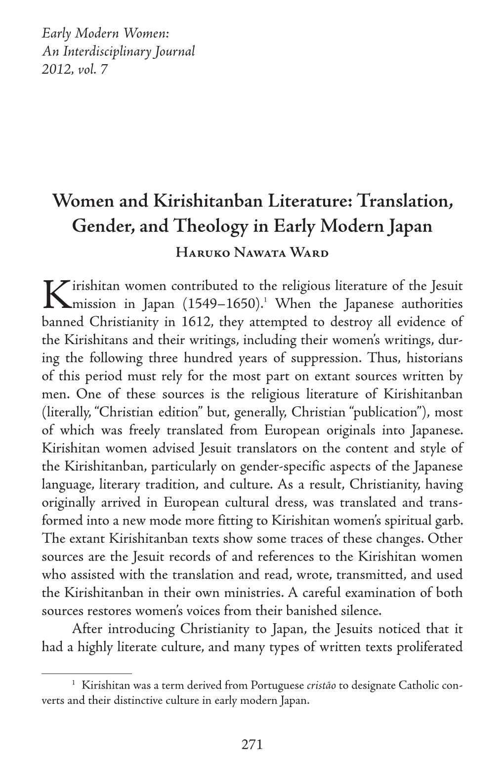 Translation, Gender, and Theology in Early Modern Japan Haruko Nawata Ward