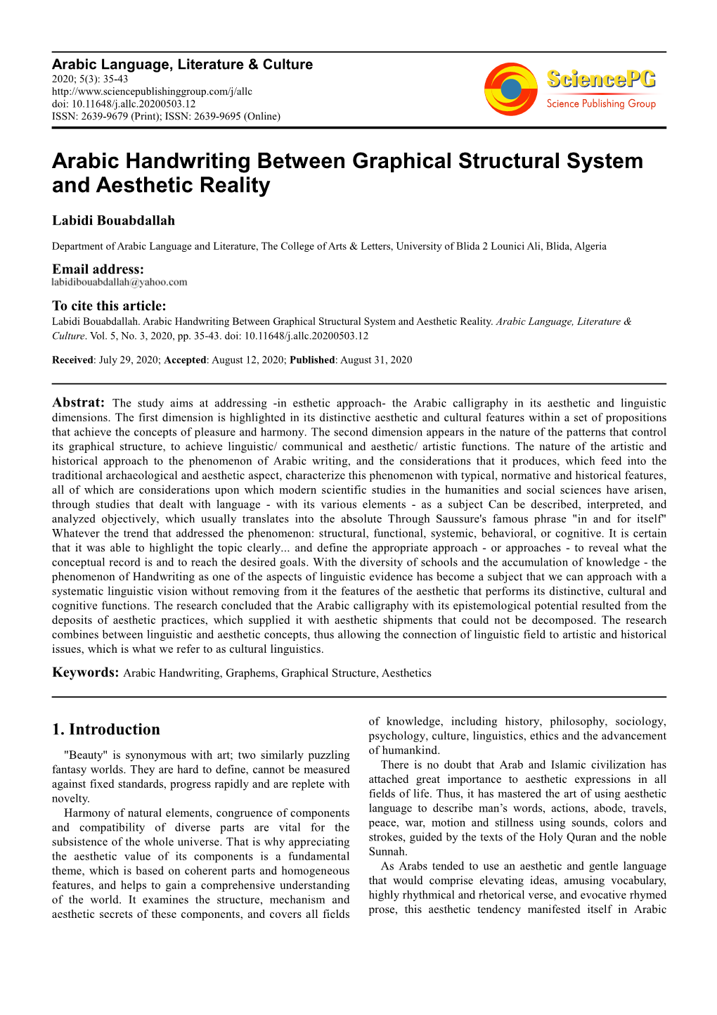 Arabic Handwriting Between Graphical Structural System and Aesthetic Reality