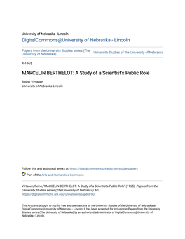 MARCELIN BERTHELOT: a Study of a Scientist's Public Role