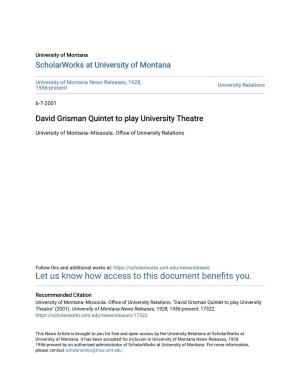David Grisman Quintet to Play University Theatre