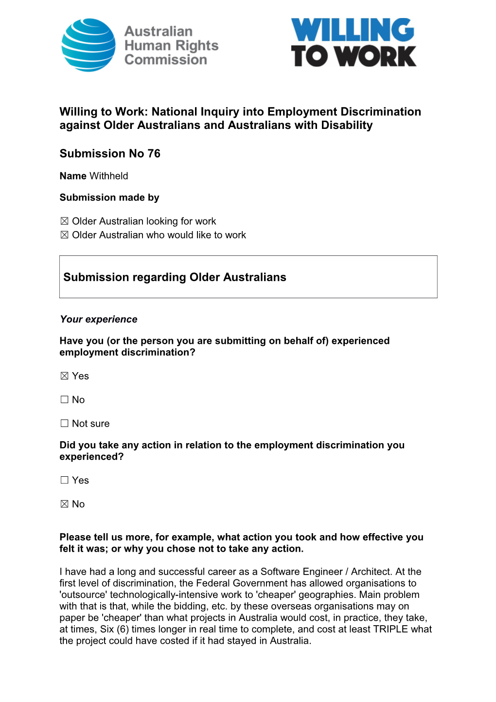 Willing to Work: National Inquiry Into Employment Discrimination Against Older Australians s2