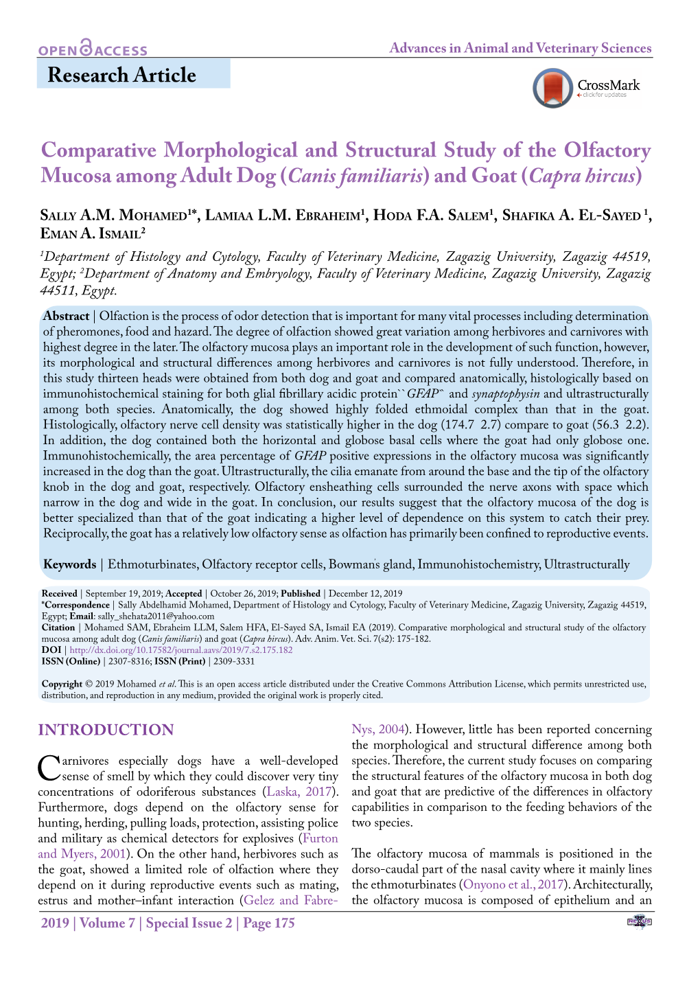 Research Article Comparative Morphological and Structural Study of the Olfactory Mucosa Among Adult Dog (Canis Familiaris) and G