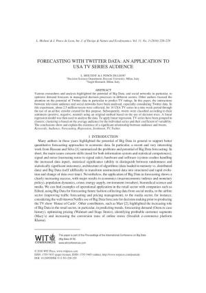 Forecasting with Twitter Data: an Application to Usa Tv Series Audience