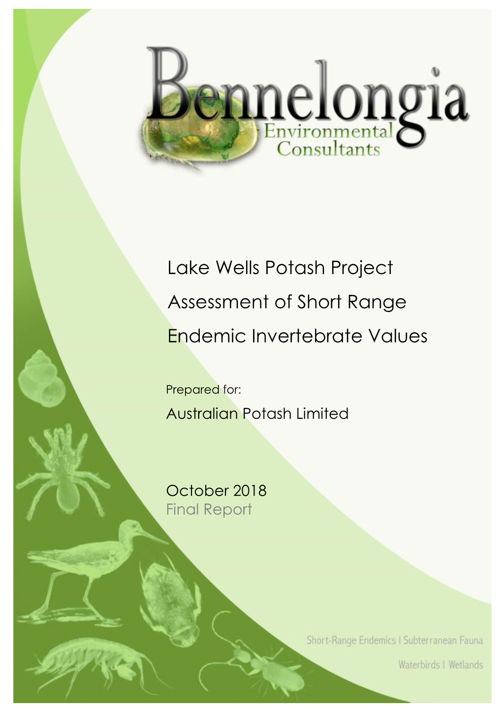 Lake Wells Potash Project Assessment of Short Range Endemic Invertebrate Values