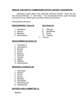 Manual for Deputy Commisioner Office, District Hoshiarpur