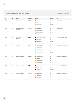 ENTRY LIST 12H MONZA Created At: 1 Feb 2021