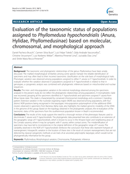 Evaluation of the Taxonomic Status of Populations Assigned to Phyllomedusa Hypochondrialis (Anura, Hylidae, Phyllomedusinae) Based on Molecular, Chromosomal, and Morphological