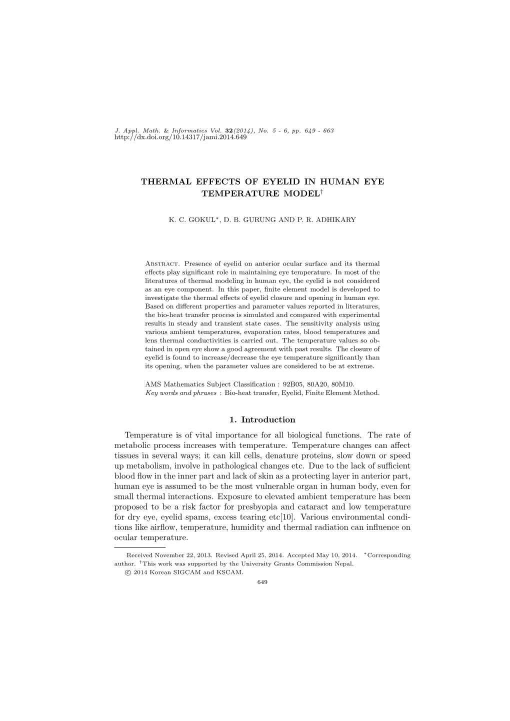 Thermal Effects of Eyelid in Human Eye Temperature Model†