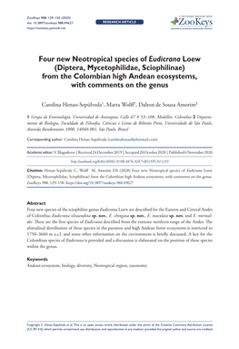 Diptera, Mycetophilidae, Sciophilinae) from the Colombian High Andean Ecosystems, with Comments on the Genus