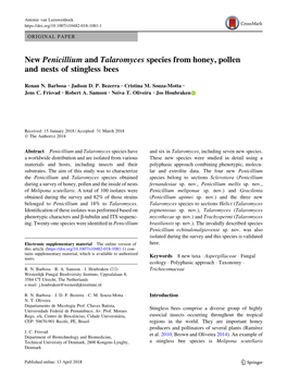 New Penicillium and Talaromyces Species from Honey, Pollen and Nests of Stingless Bees