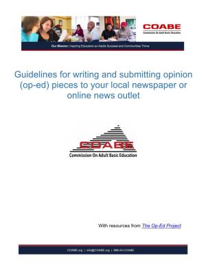 Guidelines for Writing and Submitting Opinion (Op-Ed) Pieces to Your Local Newspaper Or Online News Outlet
