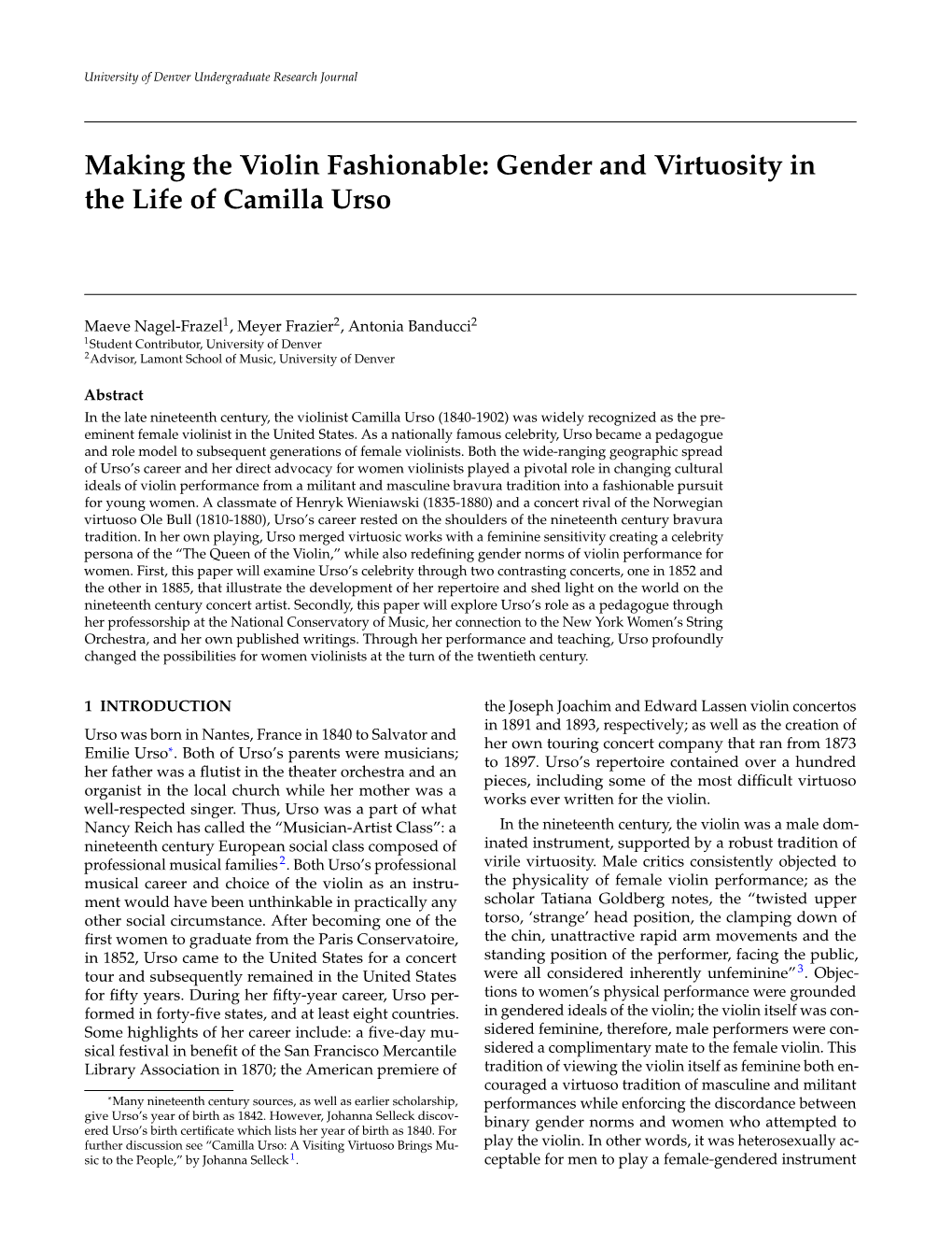 Making the Violin Fashionable: Gender and Virtuosity in the Life of Camilla Urso