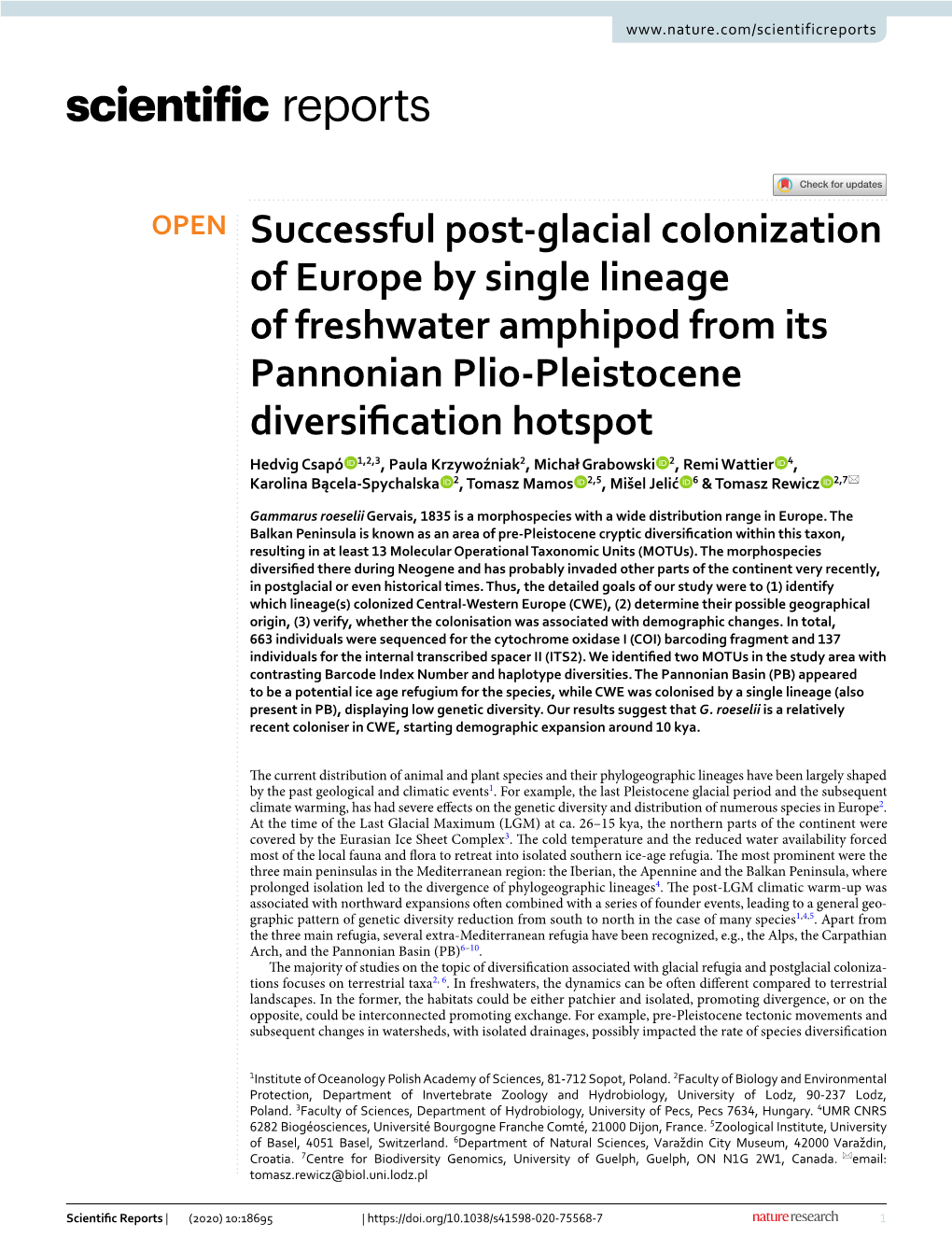 Successful Post-Glacial Colonization of Europe by Single Lineage Of