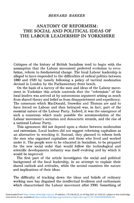 Anatomy of Reformism: the Social and Political Ideas of the Labour Leadership in Yorkshire