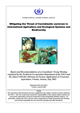 Mitigating the Threat of Cactoblastis Cactorum to International Agriculture and Ecological Systems and Biodiversity