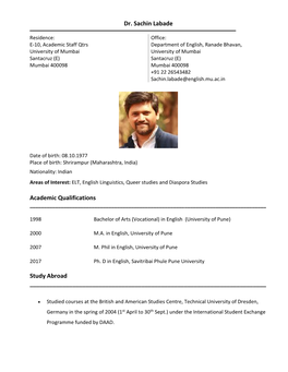 Dr. Sachin Labade Academic Qualifications