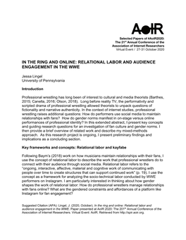 Relational Labor and Audience Engagement in the Wwe