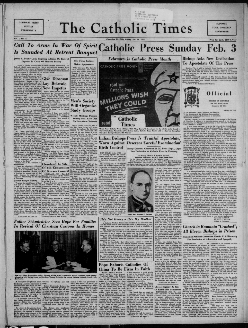 The Catholic Times. (Columbus, Ohio), 1952-01-25