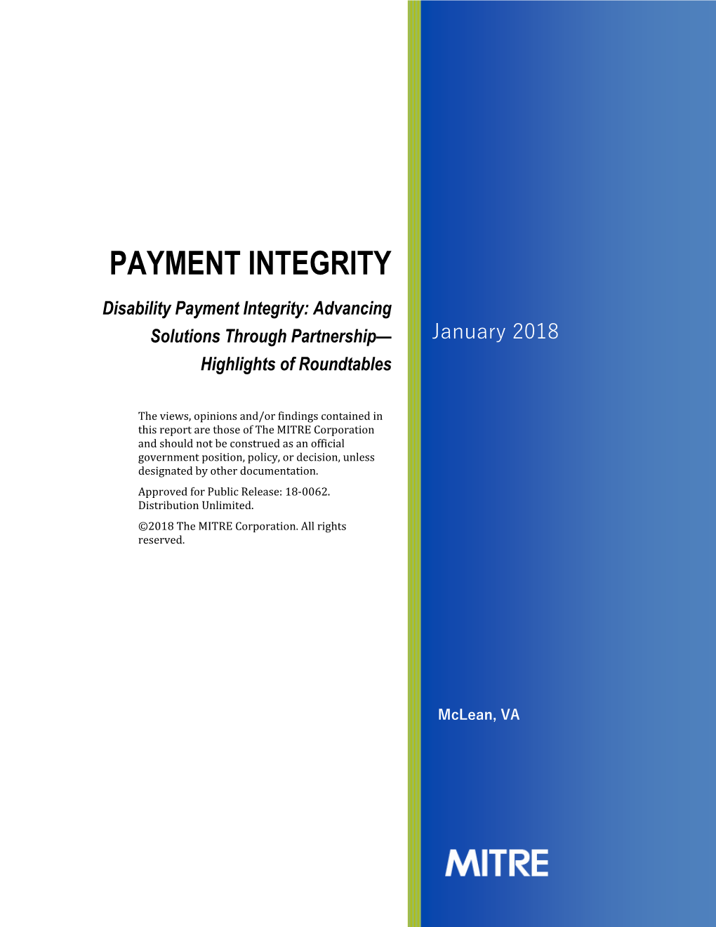 Disability Payment Integrity: Advancing Solutions Through Partnership— January 2018 Highlights of Roundtables