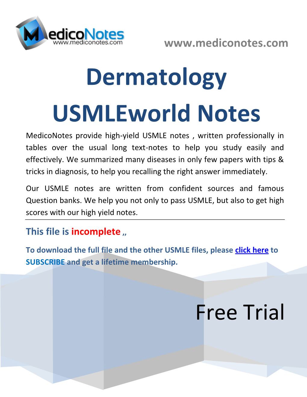 Dermatology Usmleworld Notes