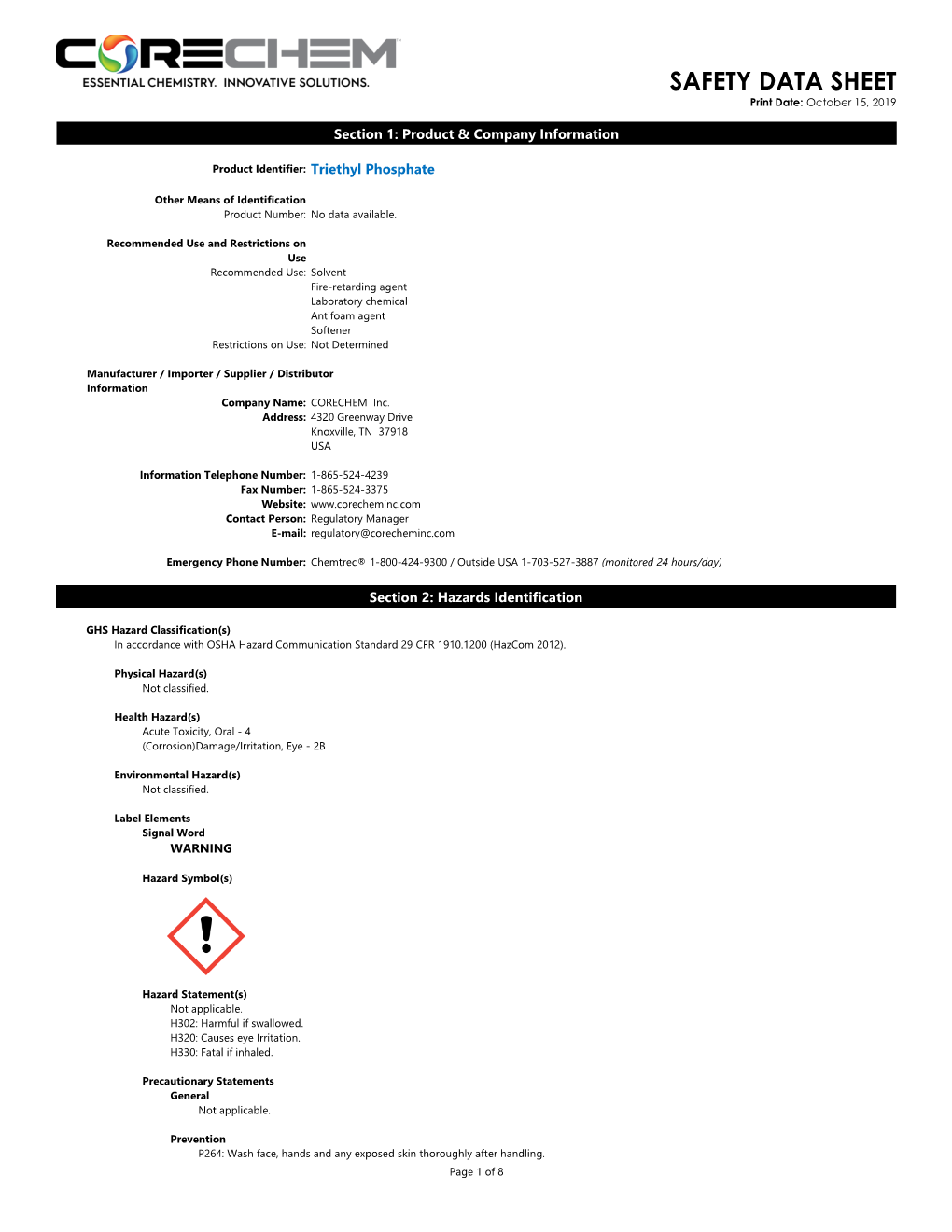 Triethyl Phosphate Safety Data Sheet