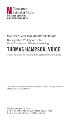 THOMAS HAMPSON, VOICE in Collaboration with the University of Music and Performing Arts, Vienna