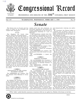 Congressional Record United States Th of America PROCEEDINGS and DEBATES of the 106 CONGRESS, FIRST SESSION